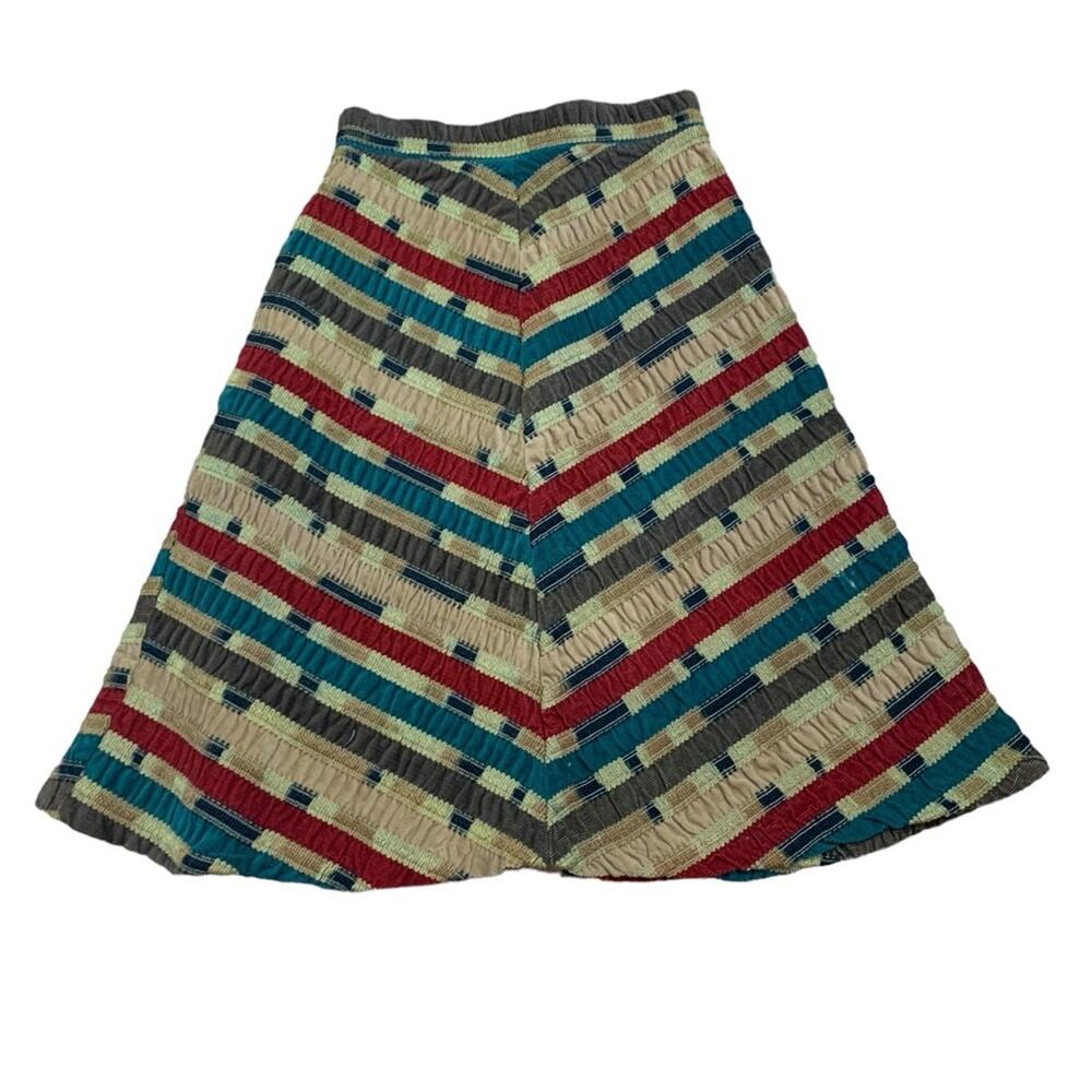Vintage women's small skirt 70s patchwork corduroy red boho quirky librarian gre